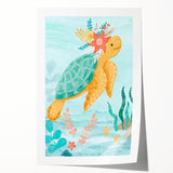 Floral Sea Turtle Nursery Art - Acrylic Baby Room Print