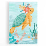 Floral Sea Turtle Nursery Art - Acrylic Baby Room Print