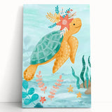 Floral Sea Turtle Nursery Art - Acrylic Baby Room Print