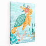 Floral Sea Turtle Nursery Art - Acrylic Baby Room Print