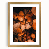 Extra large abstract art print with textured fall colors in a gold frame, ideal for living room decor.