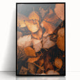 Large abstract wall art depicting autumnal colors in mid-century modernist style, framed in black acrylic.