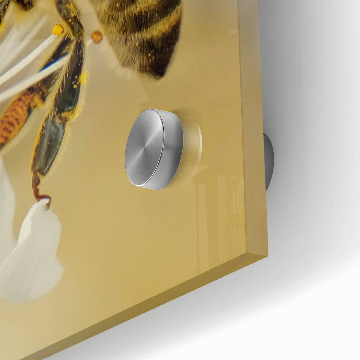 Large abstract wall art depicting spring themes in pastel shades on acrylic glass, suitable for dining room ambiance.