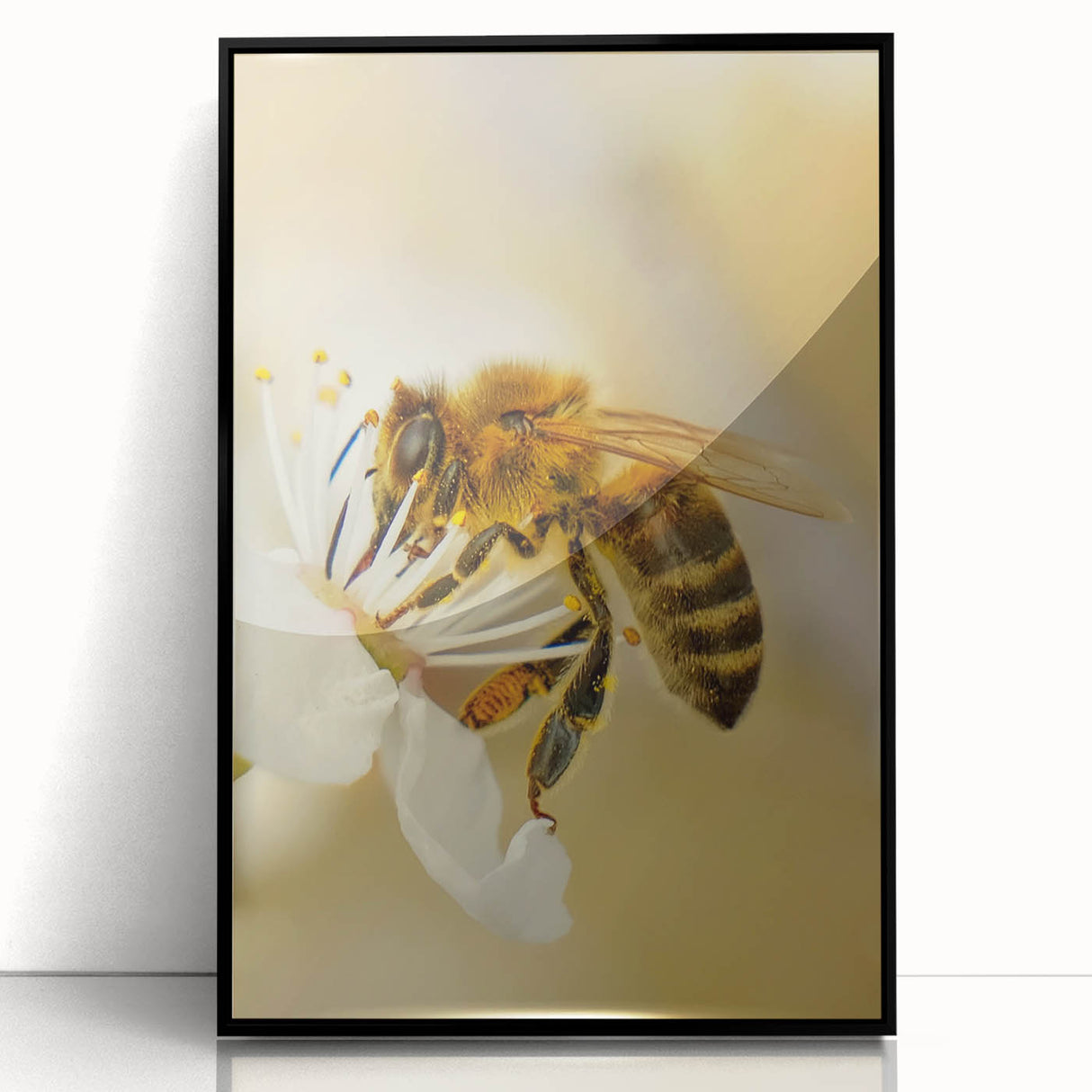 Large abstract wall art depicting spring season in mid-century modernist style, framed in black acrylic.