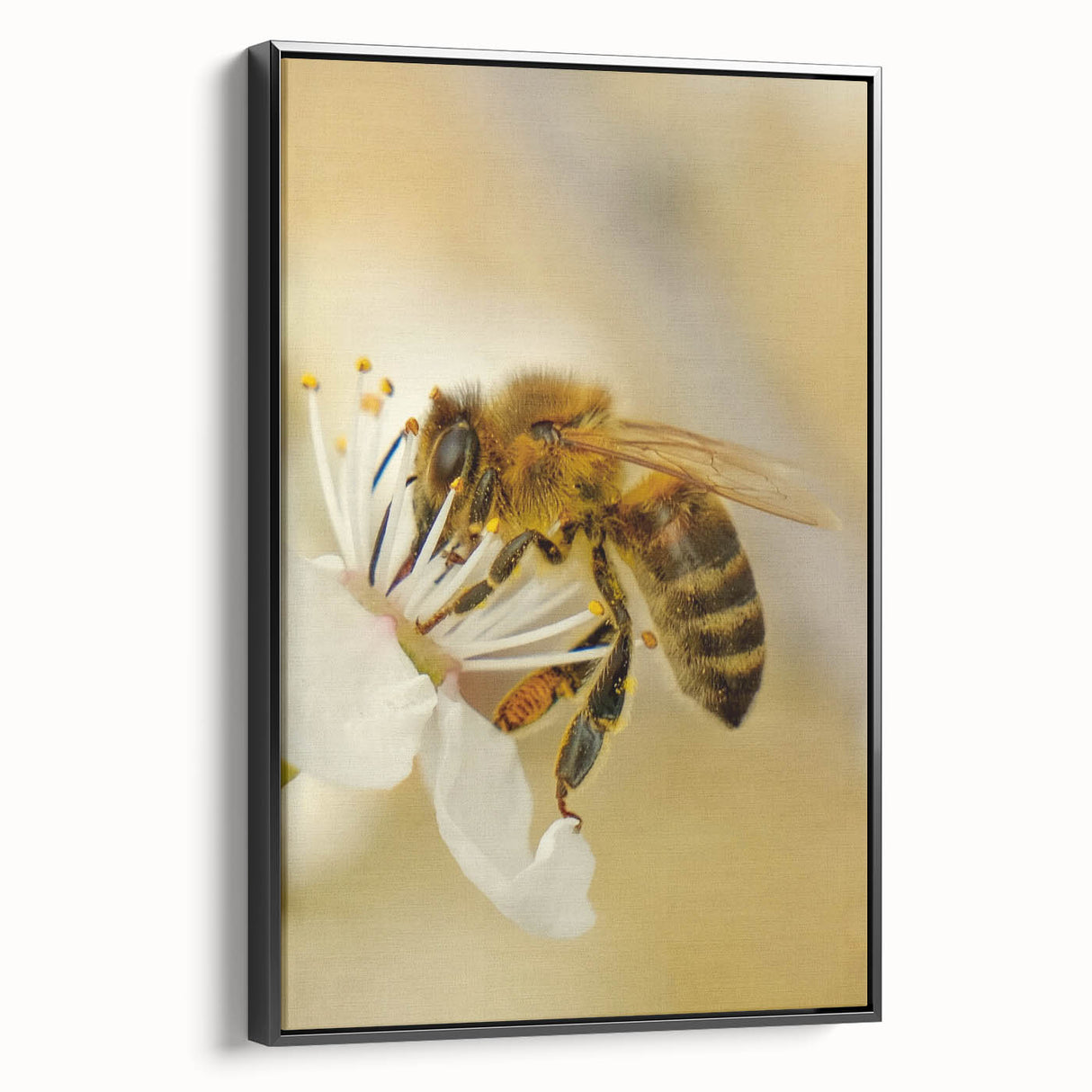 Black and white framed canvas featuring a vintage landscape painting, ideal for bedroom wall decor.