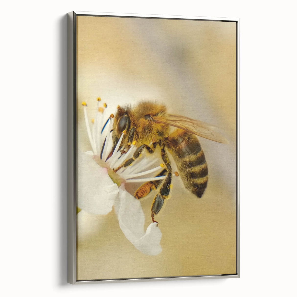 Landscape art painting of spring season on framed canvas, featuring vibrant green and floral hues.
