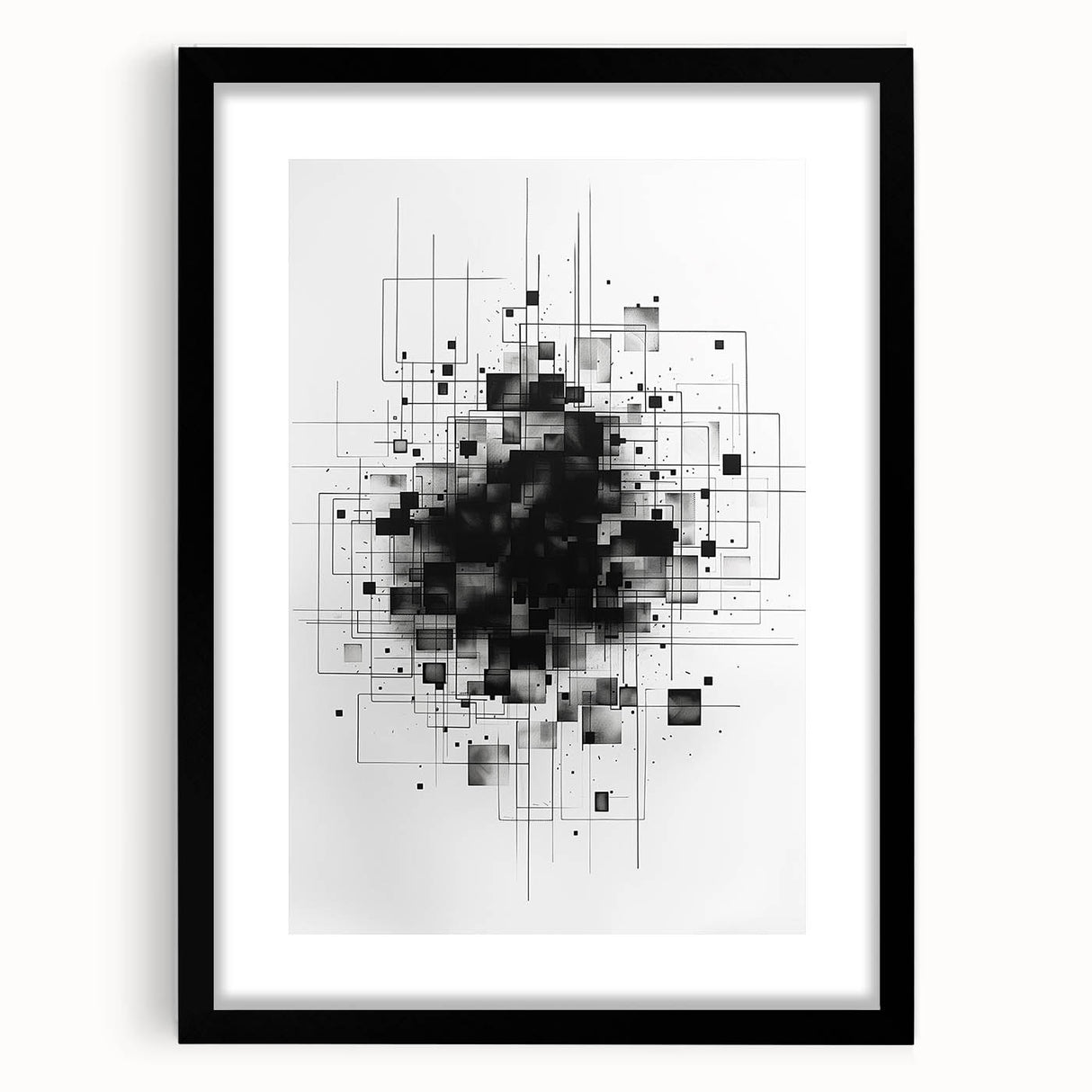 Mid Century Modern Geometric Art - Black and White Minimalist Abstract