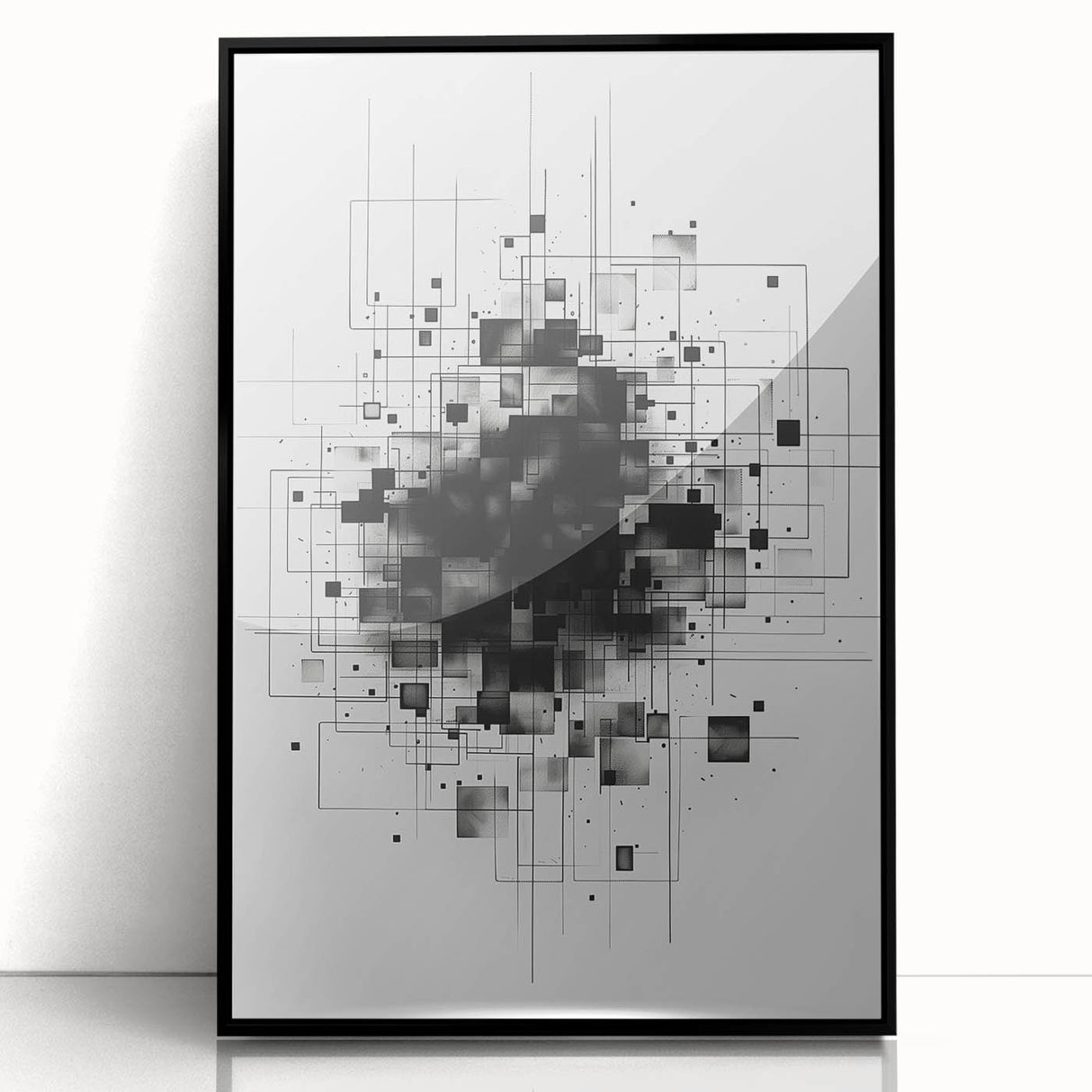 Mid Century Modern Geometric Art - Black and White Minimalist Abstract