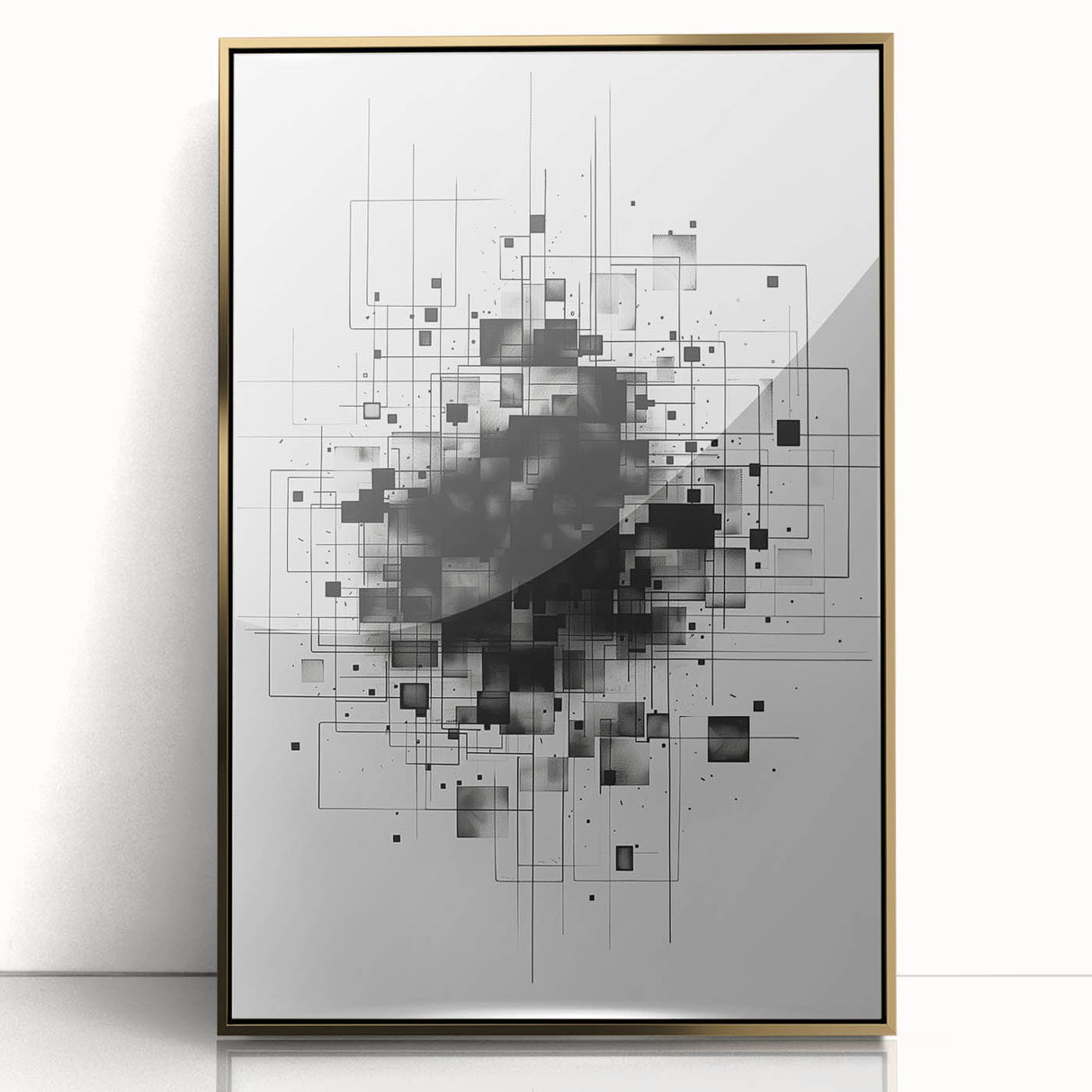 Mid Century Modern Geometric Art - Black and White Minimalist Abstract