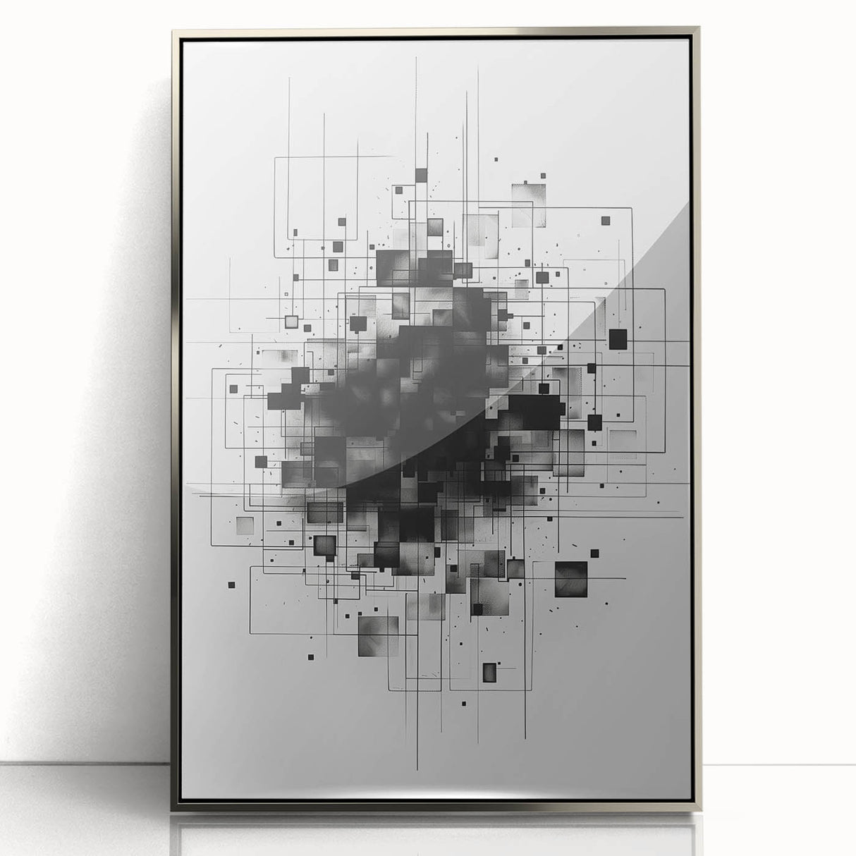 Mid Century Modern Geometric Art - Black and White Minimalist Abstract
