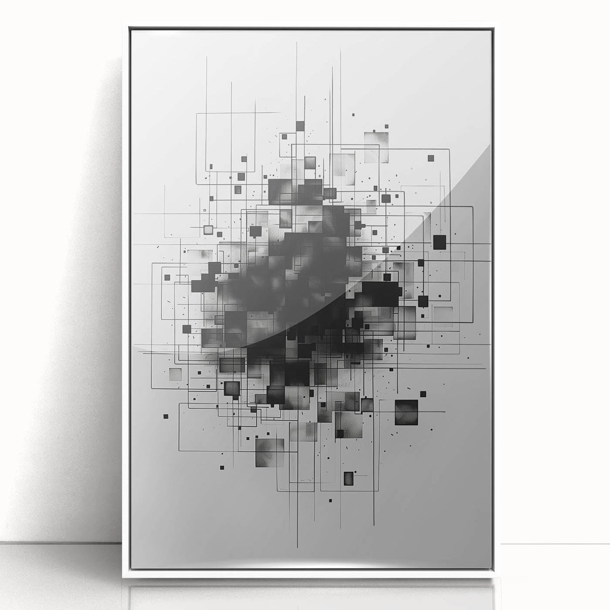 Mid Century Modern Geometric Art - Black and White Minimalist Abstract