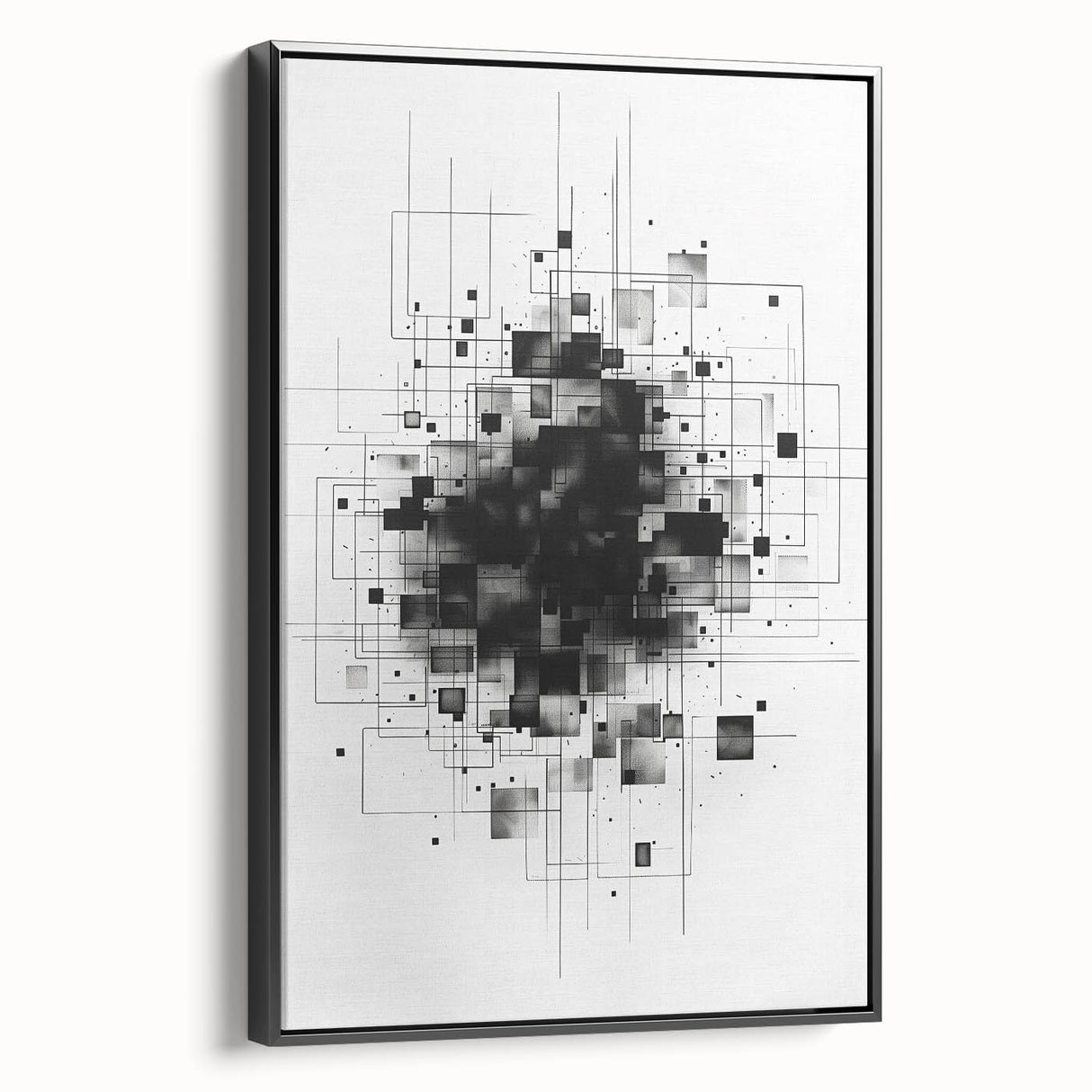 Mid Century Modern Geometric Art - Black and White Minimalist Abstract