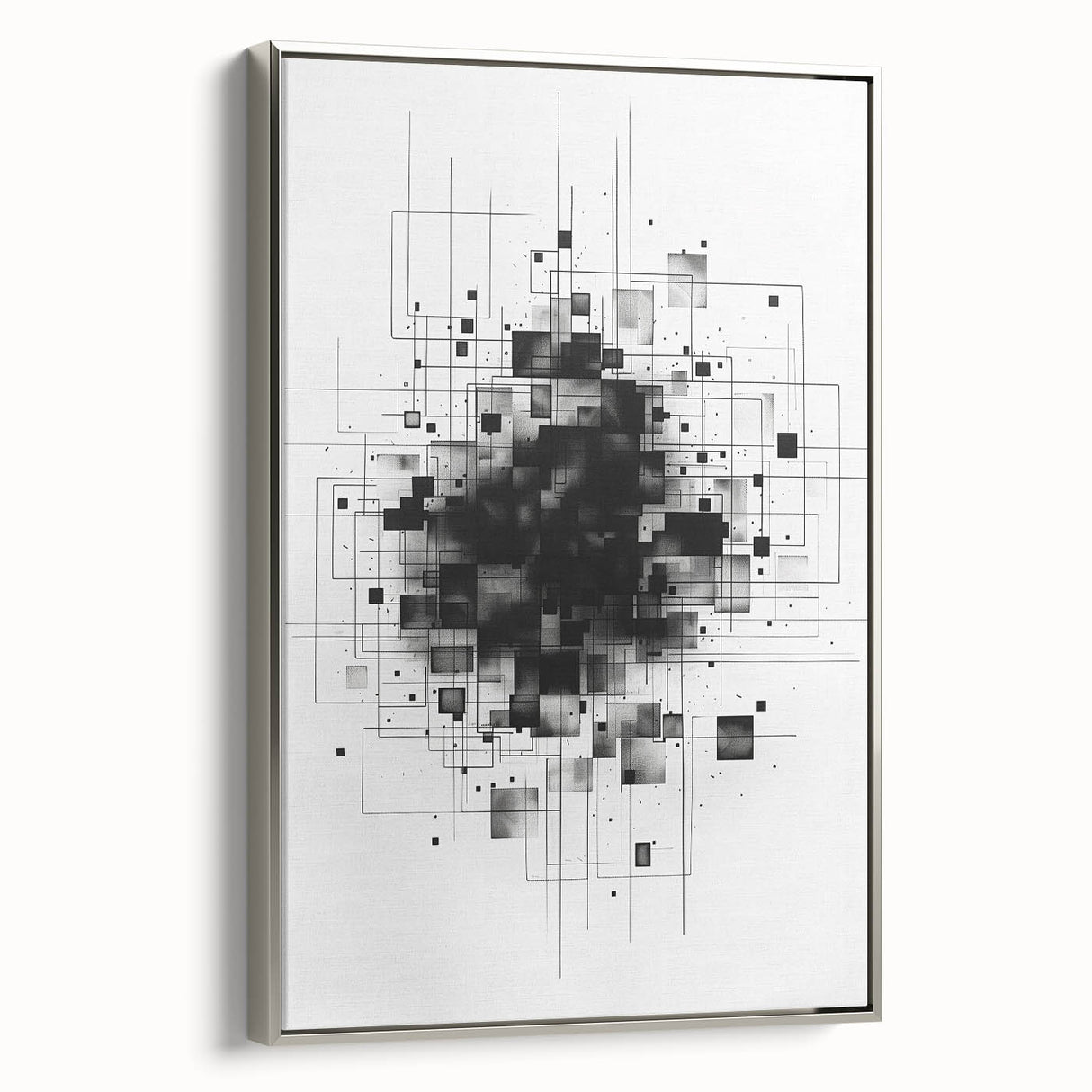 Mid Century Modern Geometric Art - Black and White Minimalist Abstract