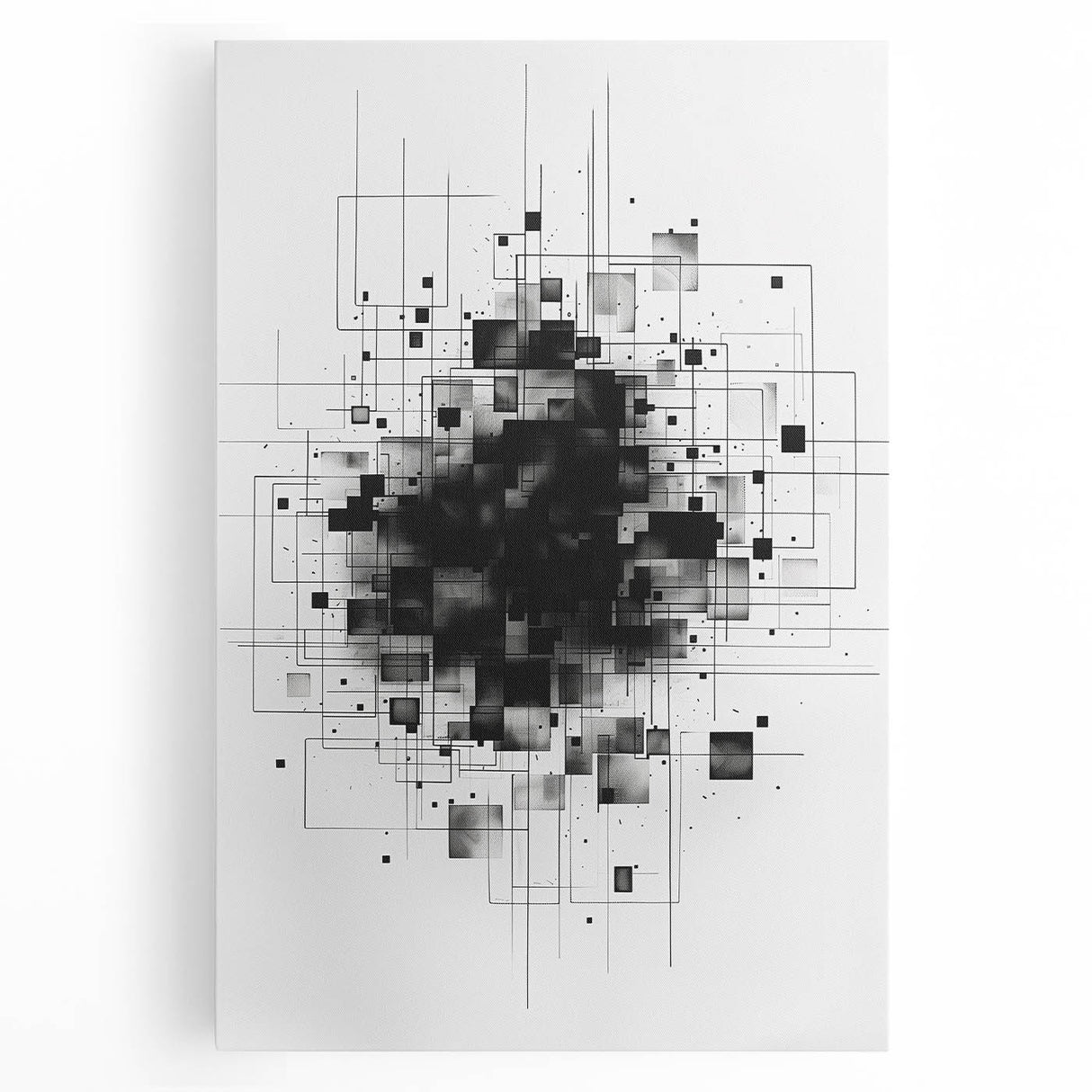 Mid Century Modern Geometric Art - Black and White Minimalist Abstract