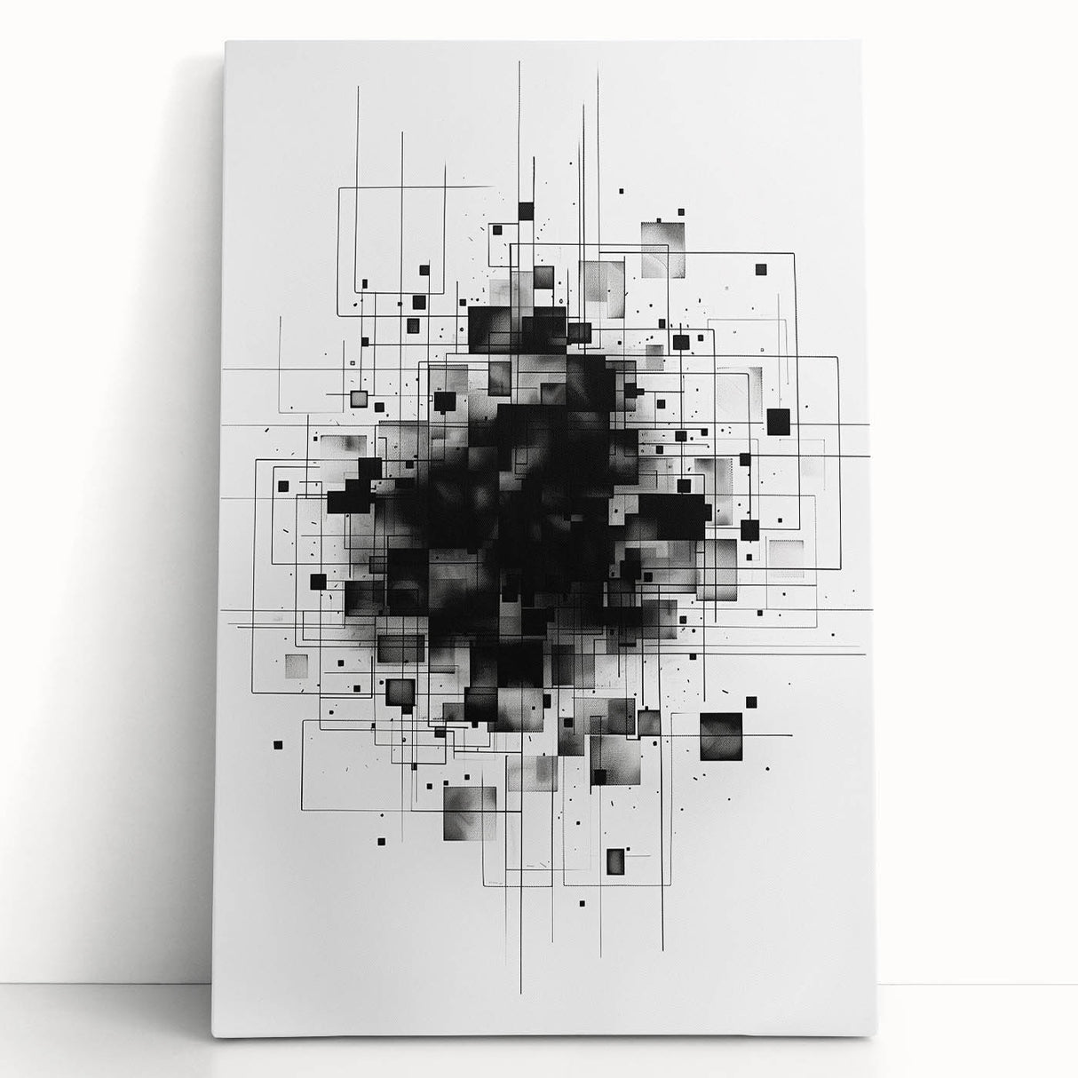 Mid Century Modern Geometric Art - Black and White Minimalist Abstract