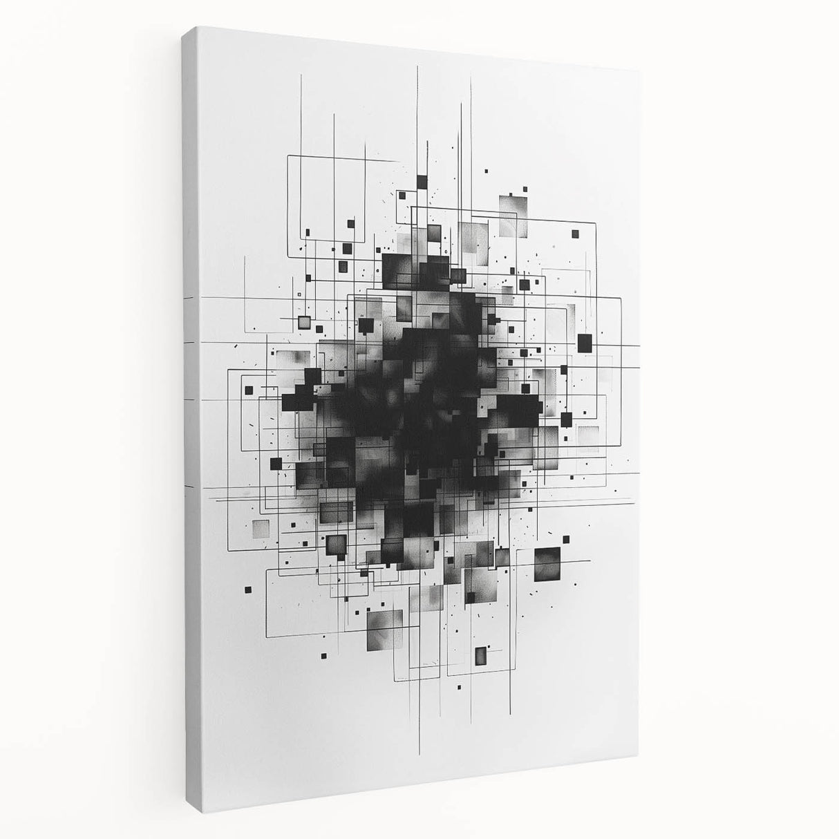 Mid Century Modern Geometric Art - Black and White Minimalist Abstract