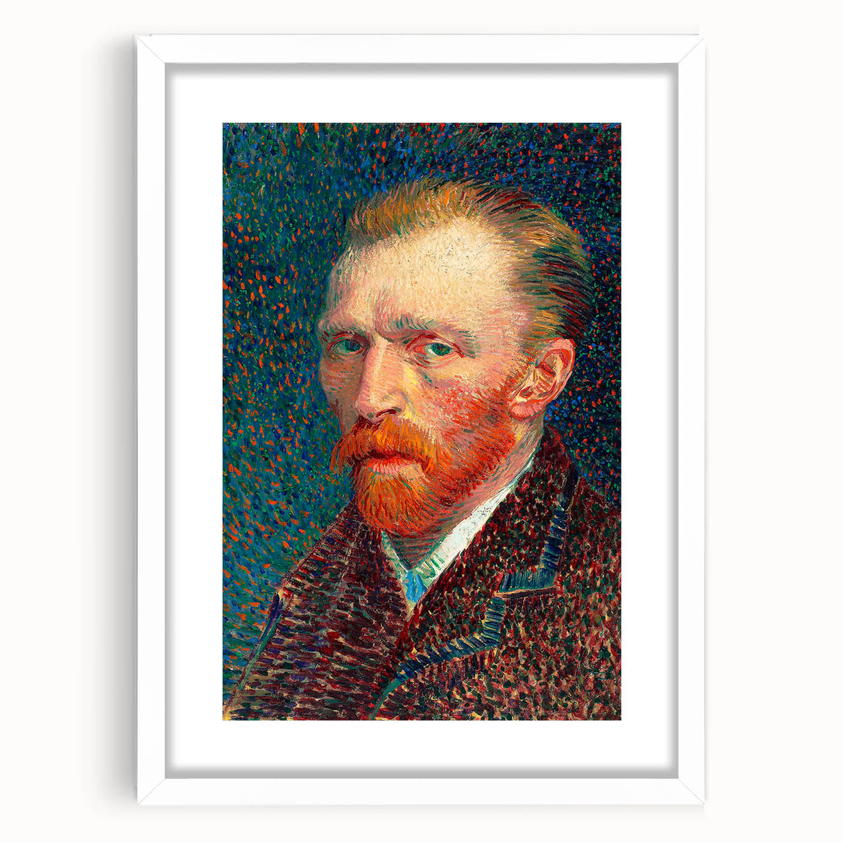 Textured abstract art print in blue and green tones on white framed canvas, suitable for bedroom wall decor.