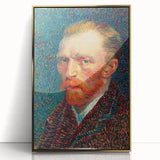 Framed acrylic print of a Van Gogh-inspired painting in art deco style, featuring vibrant gold and blue tones.