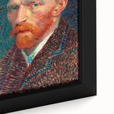 Close-up of a textured, extra large framed canvas depicting a colorful, abstract interpretation of Van Gogh's style.