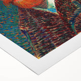 Art deco poster featuring a geometric pattern in muted gold and teal on a rolled canvas, suitable for dining room decor.