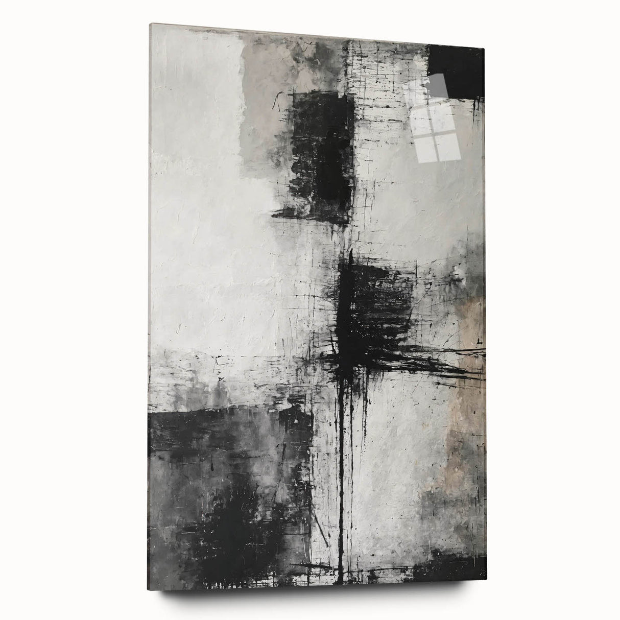 Abstract wall art featuring colorful strokes and patterns on acrylic glass, showcased from the side without pins, ideal for modern decor and artistic spaces.