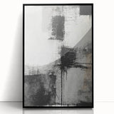 Framed abstract wall art with bold black strokes on a white background, showcasing modern design aesthetics. Perfect for contemporary home decor or office spaces.