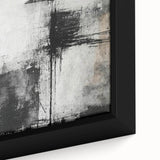 Framed canvas wall art showcasing vibrant abstract strokes in blue, orange, and gold, adding a modern touch to home decor. Ideal for living rooms or offices.