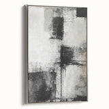 Abstract wall art featuring dynamic silver strokes on a textured canvas, framed elegantly, showcasing a modern design perfect for contemporary home decor.