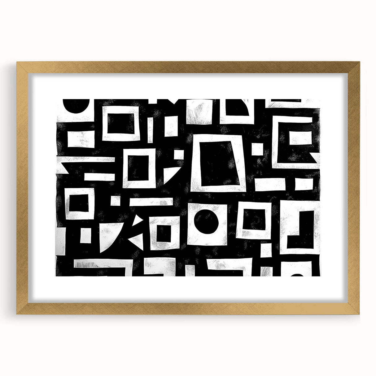 Abstract wall art featuring dynamic gold and black strokes in a sleek frame with a mat, ideal for modern decor. Perfect for adding elegance to any room.