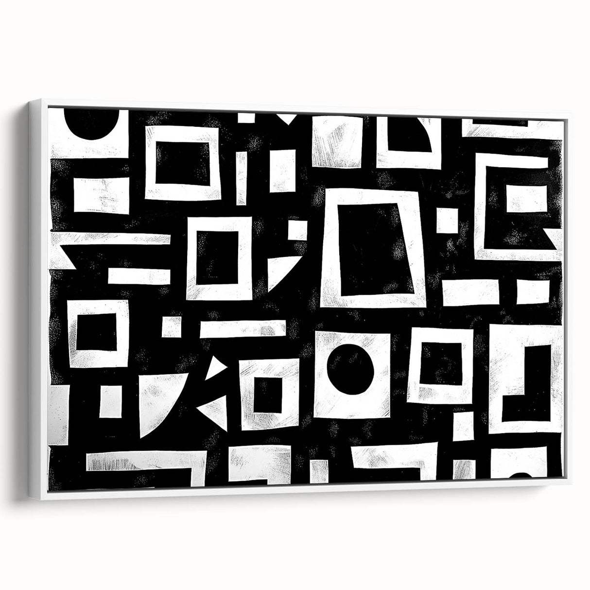 Framed canvas wall art showcasing abstract strokes in shades of white, gray, and black, designed to enhance modern home decor with a sleek side view. Ideal for contemporary interiors, this artwork adds a sophisticated touch to any space.