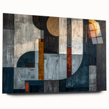 Abstract wall art featuring colorful strokes in vibrant hues of blue, orange, and yellow, displayed in a sleek acrylic glass frame, perfect for modern decor.