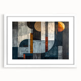 Abstract strokes wall art framed in white with a mat, showcasing vibrant colors and modern design elements, perfect for contemporary home decor.