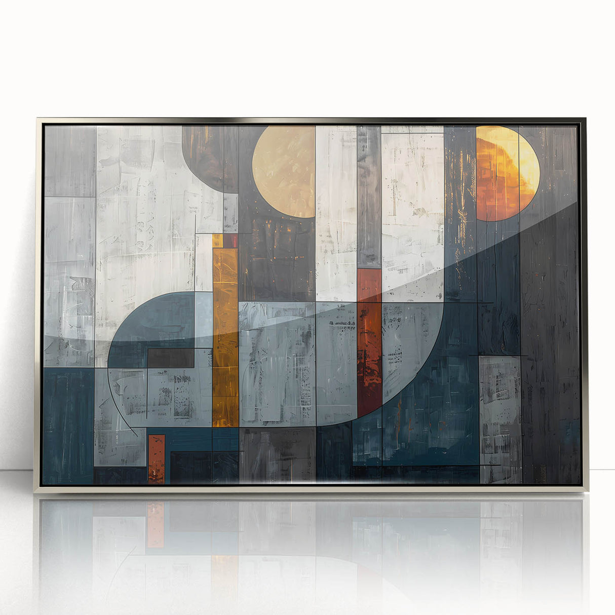 Framed abstract wall art featuring dynamic silver strokes on a white background, perfect for modern decor. Ideal for living room or office settings.