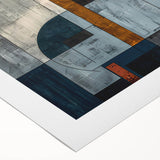 Abstract wall art featuring vibrant strokes of blue, orange, and gold on rolled canvas, perfect for modern home decor. Ideal for adding color and style to any room.