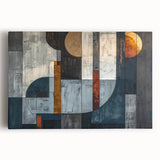 Abstract wall art featuring vibrant strokes in shades of blue, orange, and yellow on a stretched canvas, perfect for modern home decor and artistic expression.