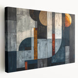 Abstract strokes wall art on stretched canvas showcases vibrant colors and dynamic shapes, perfect for modern home decor. Side view highlights its thickness and texture, adding depth to interior aesthetics.