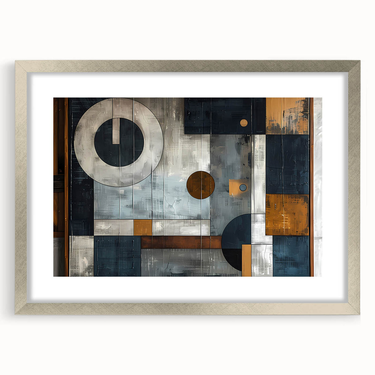 Abstract strokes wall art framed in silver with a mat, showcasing vibrant colors and dynamic patterns, perfect for modern home decor accents.