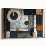 Framed canvas wall art showcasing abstract strokes in gold and cream tones, set against a modern backdrop, perfect for stylish home decor and contemporary aesthetics.