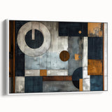 Framed canvas wall art showcasing an abstract design with flowing strokes in soft hues of blue and white, providing a modern touch for home decor.