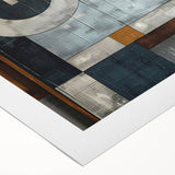 Abstract wall art design featuring vibrant strokes in blue, orange, and yellow on rolled canvas, ideal for modern home decor. Perfect for adding a pop of color.