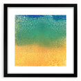 Abstract wall art featuring vibrant strokes in shades of blue, yellow, and pink, framed in black with a white mat, perfect for contemporary home decor.