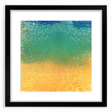 Abstract wall art featuring vibrant strokes in shades of blue, yellow, and pink, framed in black with a white mat, perfect for contemporary home decor.