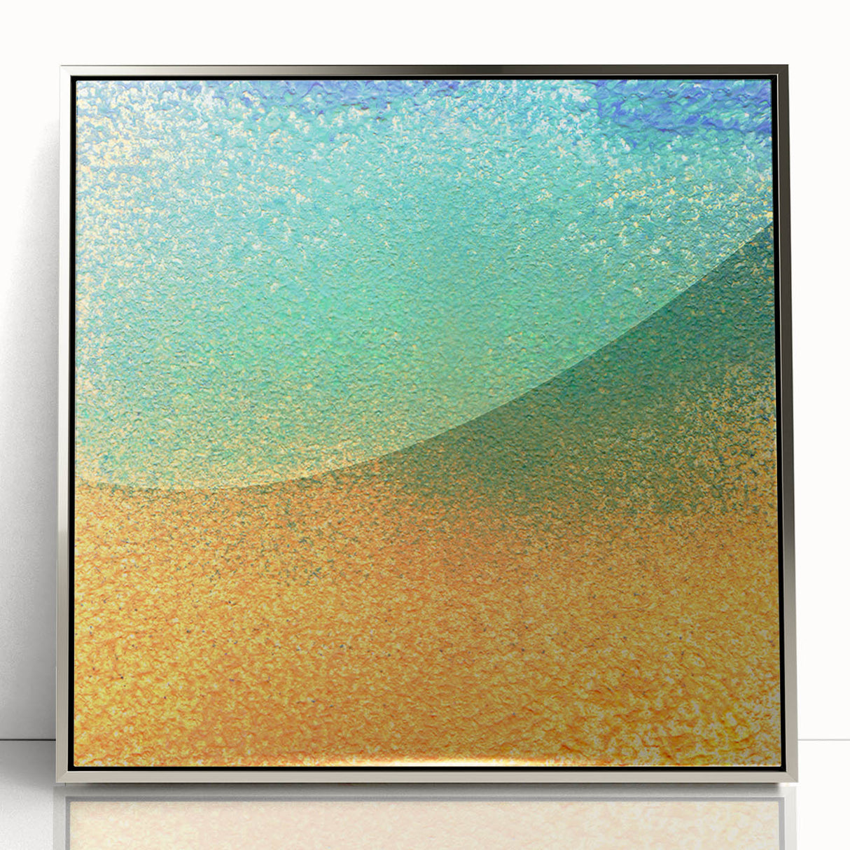 Framed abstract wall art showcasing vibrant silver strokes on a sleek acrylic surface, ideal for modern home decor, emphasizing minimalism and sophistication.