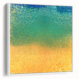 Framed abstract strokes wall art featuring dynamic brushwork in shades of blue, gold, and white, displayed in an elegant side view to showcase its modern design.