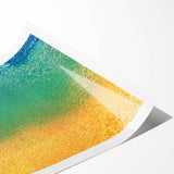 Abstract wall art print showcasing vibrant strokes in shades of blue, orange, and yellow, designed to enhance modern home decor, rolled for easy framing and display.