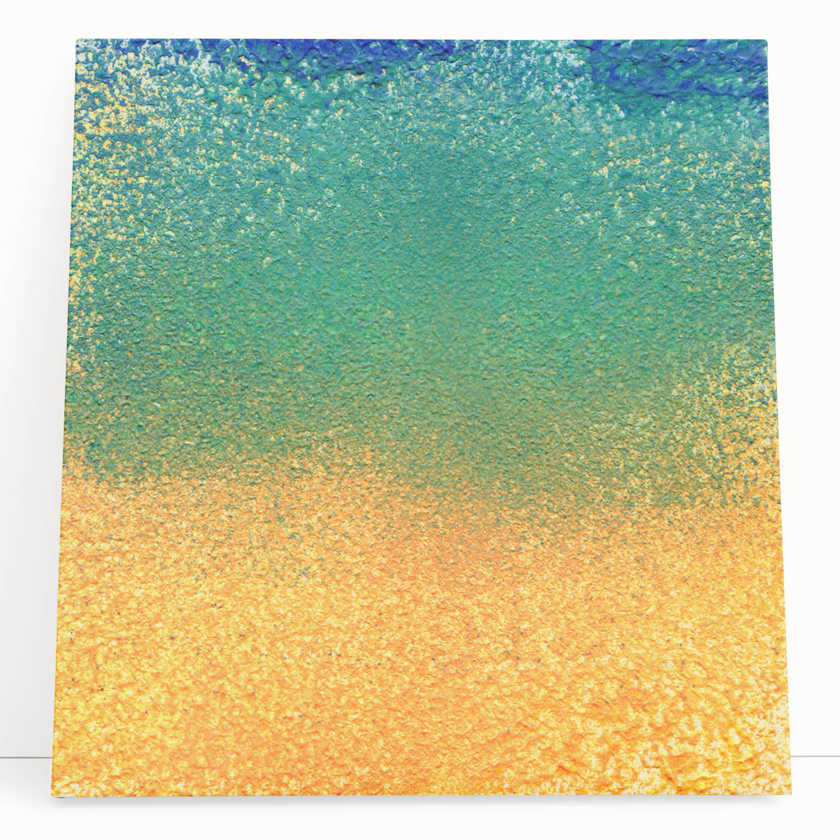 Abstract wall art featuring vibrant, multicolored strokes on a stretched canvas, leaning against a neutral background, perfect for modern home decor.