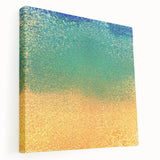 Abstract wall art showcasing vibrant strokes in shades of blue, orange, and yellow on a stretched canvas, ideal for modern home decor. Perfect for adding a pop of color to living spaces.