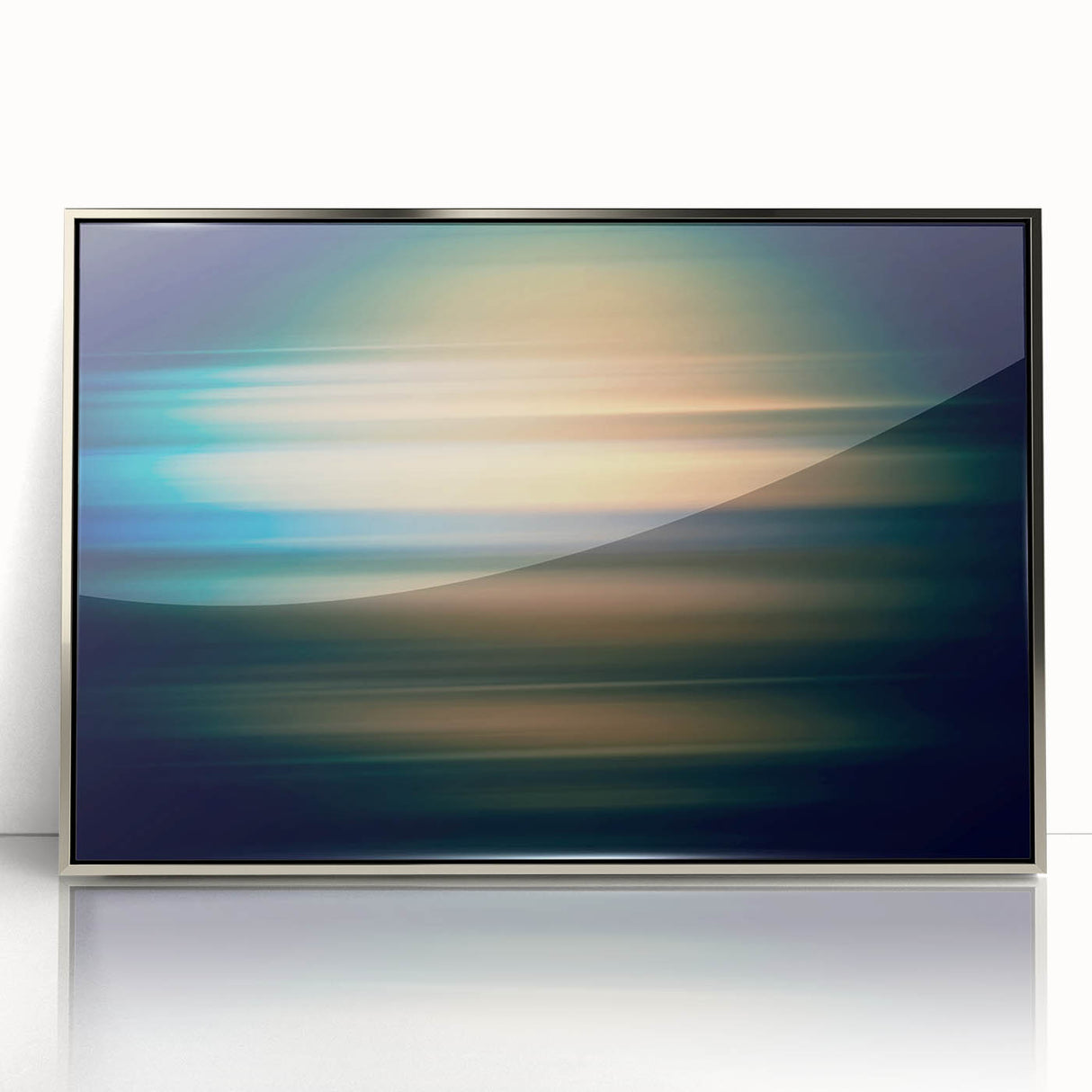 Abstract strokes wall art framed in silver acrylic, featuring dynamic colors and fluid designs, ideal for modern home decor or office spaces, enhancing artistic ambiance.