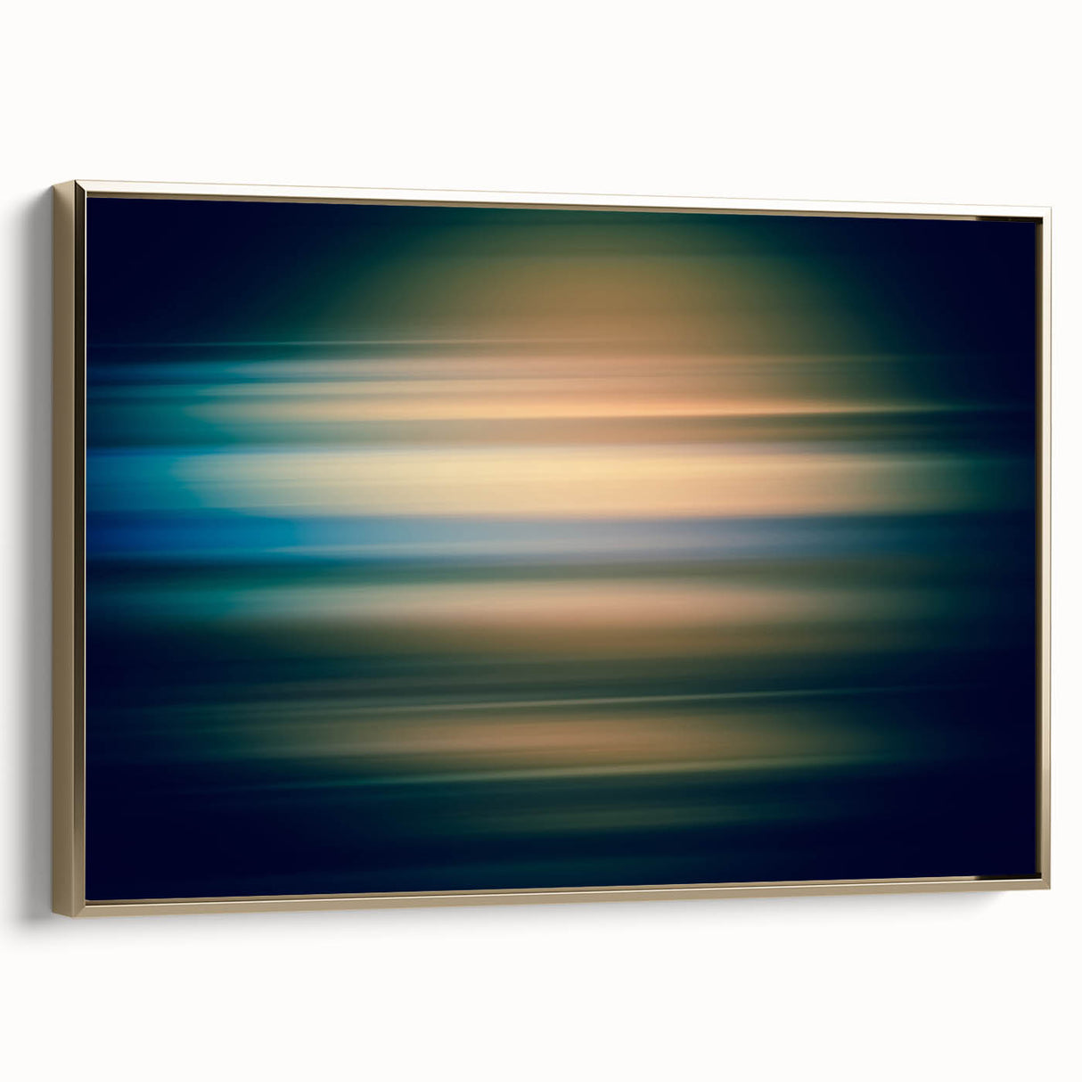 Framed canvas wall art featuring abstract gold strokes against a neutral background, highlighting elegance and modern design, perfect for home decor.
