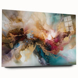 Abstract strokes wall art design displayed on acrylic glass, showcasing vibrant colors and fluid shapes, perfect for modern home decor. Ideal for enhancing contemporary spaces.
